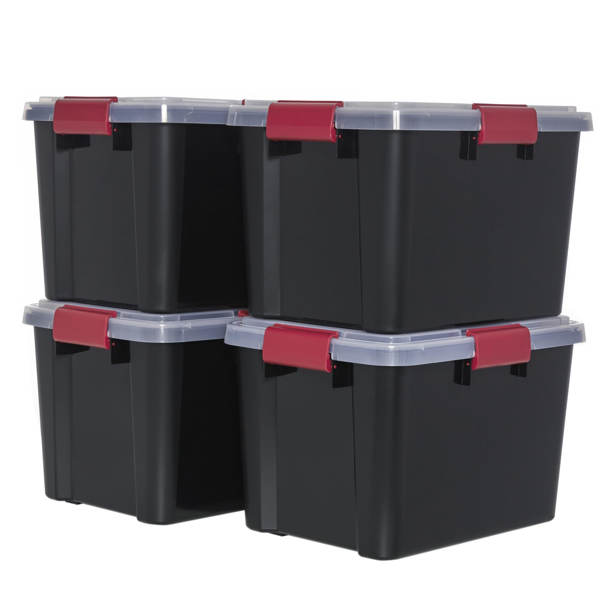 Iris Ohyama 4 x Plastic Airtight Boxes with Lid and Snap Closures, 20L, Black, Waterproof Seal, Stackable, Anti-Dust, for Clothes, Camping, Outdoor, Storage Bin, Box, DDAT-SD