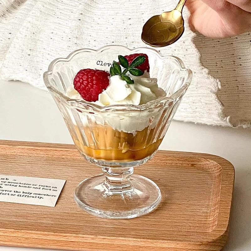 Image of Glassbunny Glass Footed Ice Cream Bowl Set of 6 Small Ice Cream Cups Clear Glass Dessert Serving Bowls Dishes for Desserts, Milkshake, Fruit and Pudding 170ml