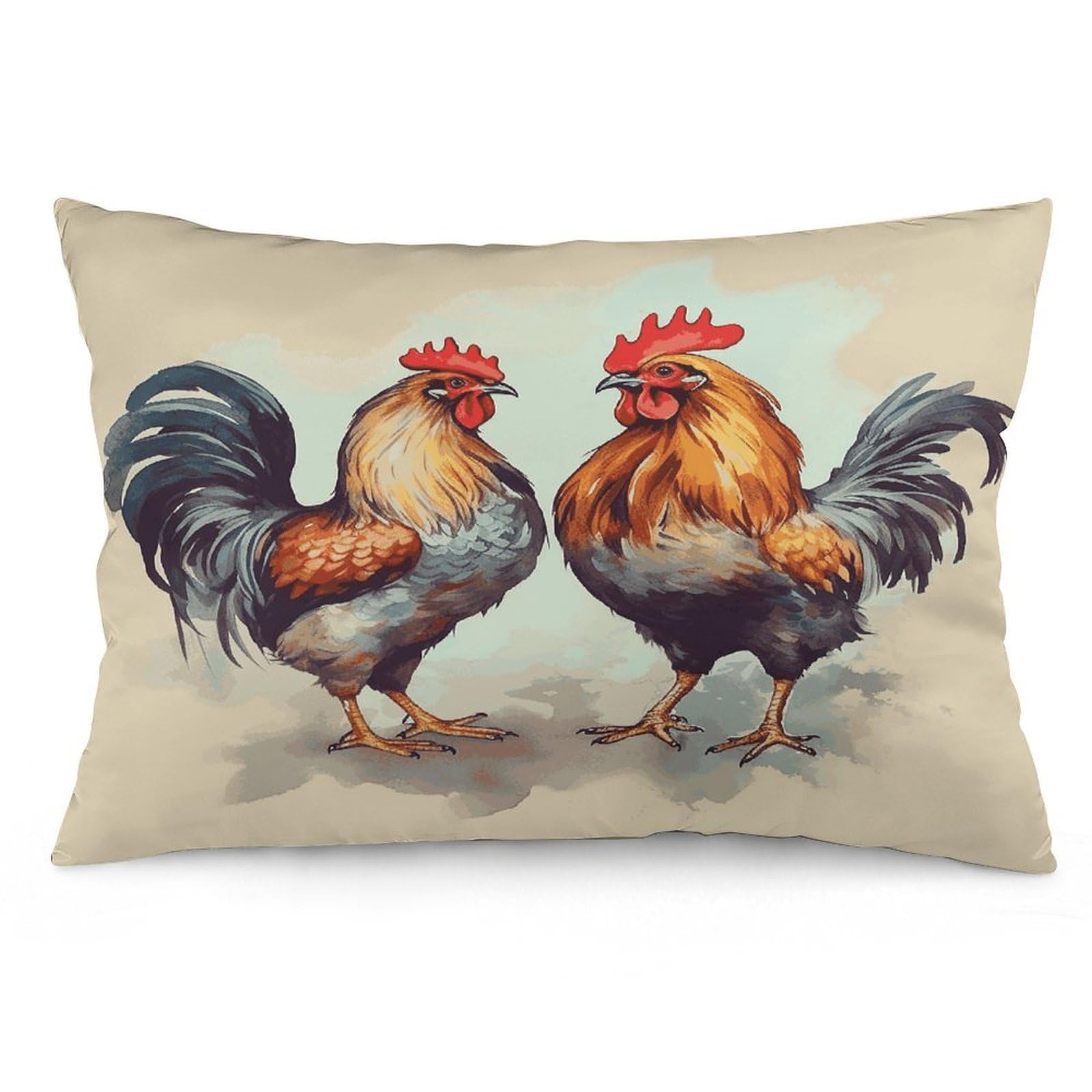 Rooster and Hen Throw Pillow Covers with Silent Zipper Polyester Pillow Protectors Removable Pillow Cases Soft Pillowcase Cozy Pillow Sham Cushion Cover for Sofa Car Bed 12 "x20