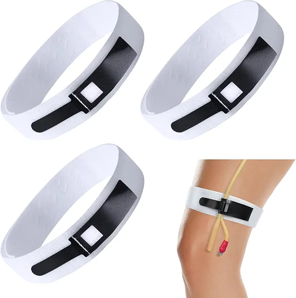 Foley Catheter Leg Strap, Non-Slip Adjustable Band, Catheter Holder for Secure Drainage, Cotton Comfort 3-Pack, 23.6" x 1.6" Durable​​ (Pure-White)