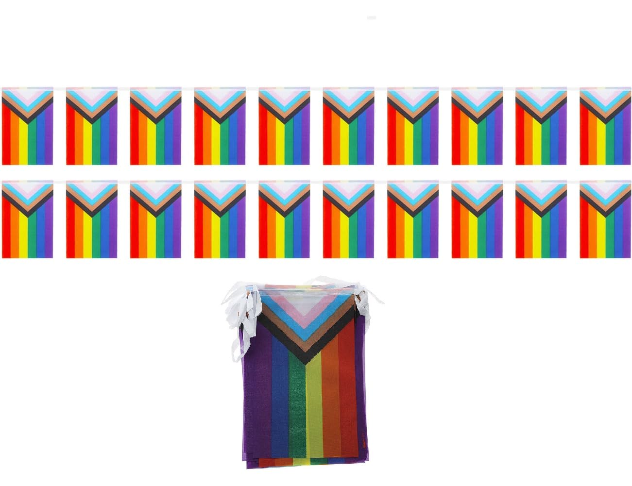 10 x Progress Pride Bunting, 10m with 25 Pennant Flags, LGBTQ Pride Banner Flag, Pride Parade Decorations for Manchester Pride, Brighton and Hove Pride, Northern Pride, Celebrating Queerly Beloved