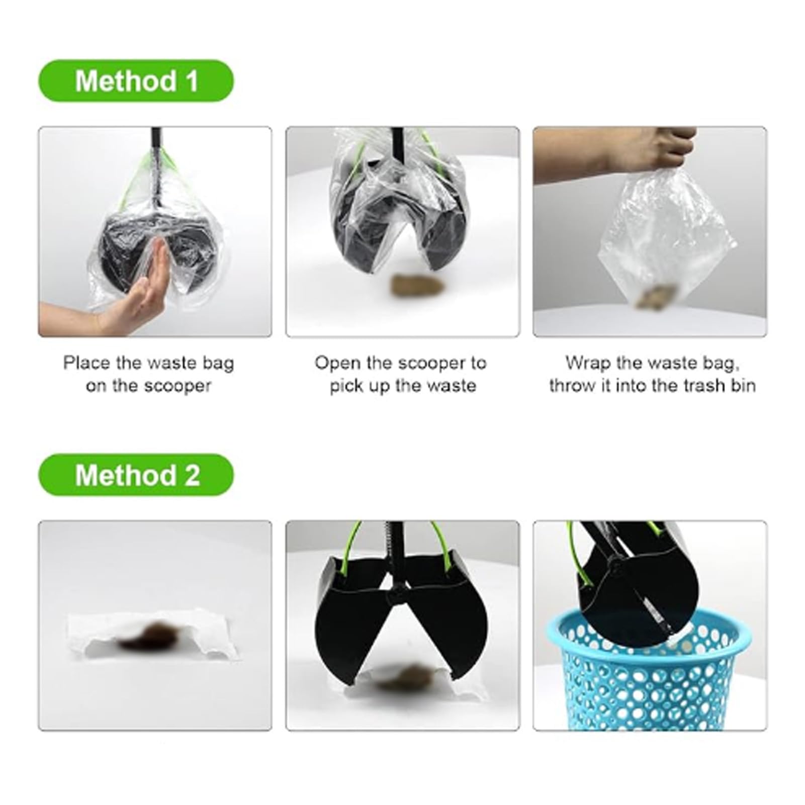 Ramasse-crottes Pliable pour Chien, Pelle à crottes à Long Manche, Pelle Polyvalente de Grande capacité pour Animaux de Compagnie, Facile à ramasser pour l'herbe et Le Gravier