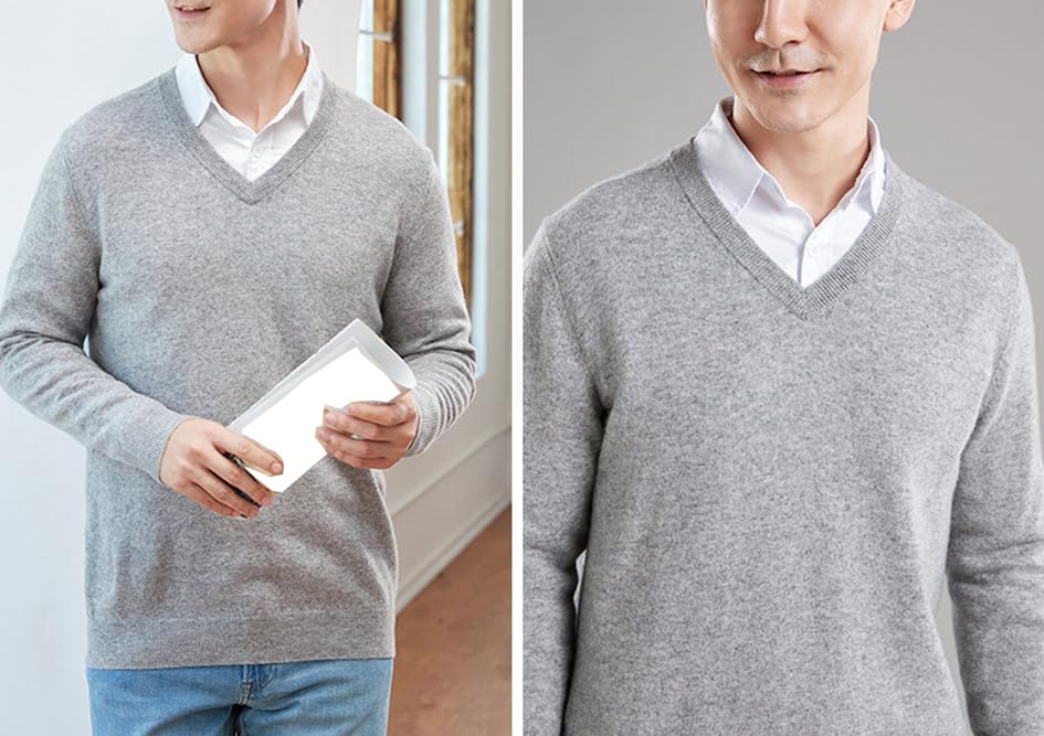 Mens V-Neck Business Wool Sweater, Men's Lightweight Slim Fit Long Sleeve Pullover Solid Knit Office Dress Sweaters2