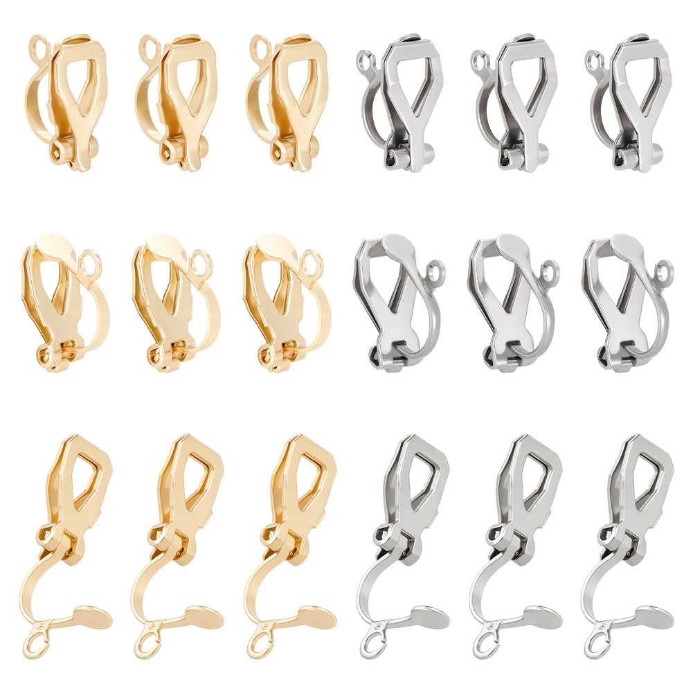 UNICRAFTALE 20Pcs 2 Colors Stainless Steel Clip-on Earring Findings Non-Pierced Ear Clips with Open Loop Clip-on Earring Converter Components for Earrings Jewelry Making 12mm