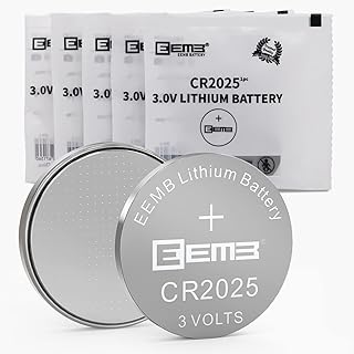 EEMB 5 Pack CR2025 Battery 3V Lithium Battery Button Coin Cell Batteries 2025 Battery for Key FOBs, calculators, Coin counters, Watches, Heart Rate Monitors, Glucose Monitors and More