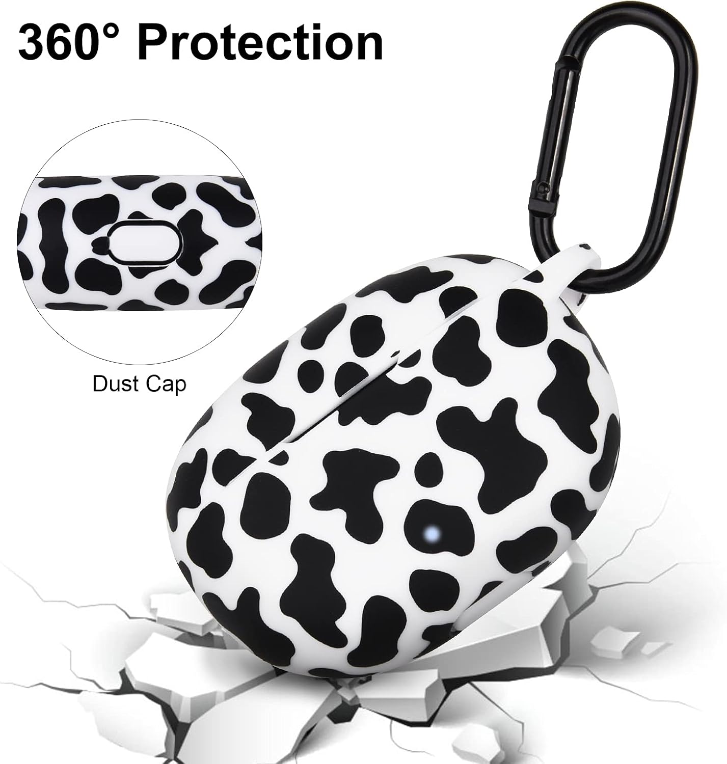 AIRSPO Case for Beats Studio Buds Silicone Floral Printed Protective Beats Studio Buds Earbuds Headphones Case Cover Skin with Keychain (Black/Cow)