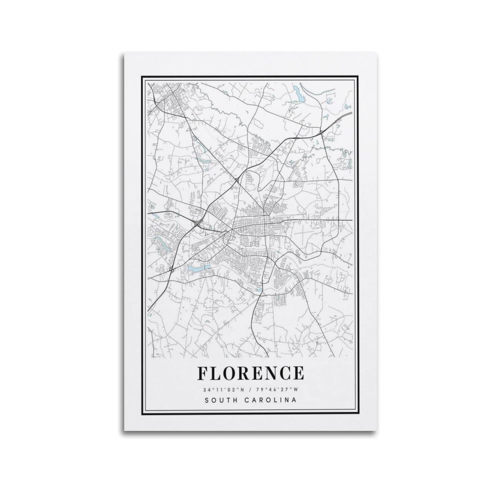 xiaoxiaoshen Florence South Carolina Map Canvas Poster Wall Art Prints Room Aesthetic Murals Bedroom And Living Decorations 20x30inch(50x75cm)