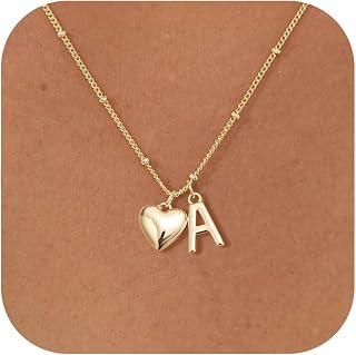 Kette mit Buchstaben, Silber/14K Vergoldet, A-Z & Herz Anhänger