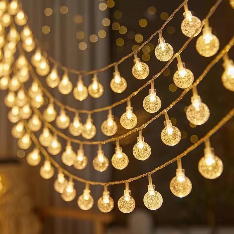 Image of One94Store Crystal Ball String Lights - 14 LED 3M Warm White Plug-in Waterproof Fairy Lights for Bedroom, Garden, Diwali, Christmas, Wedding & Party Decoration