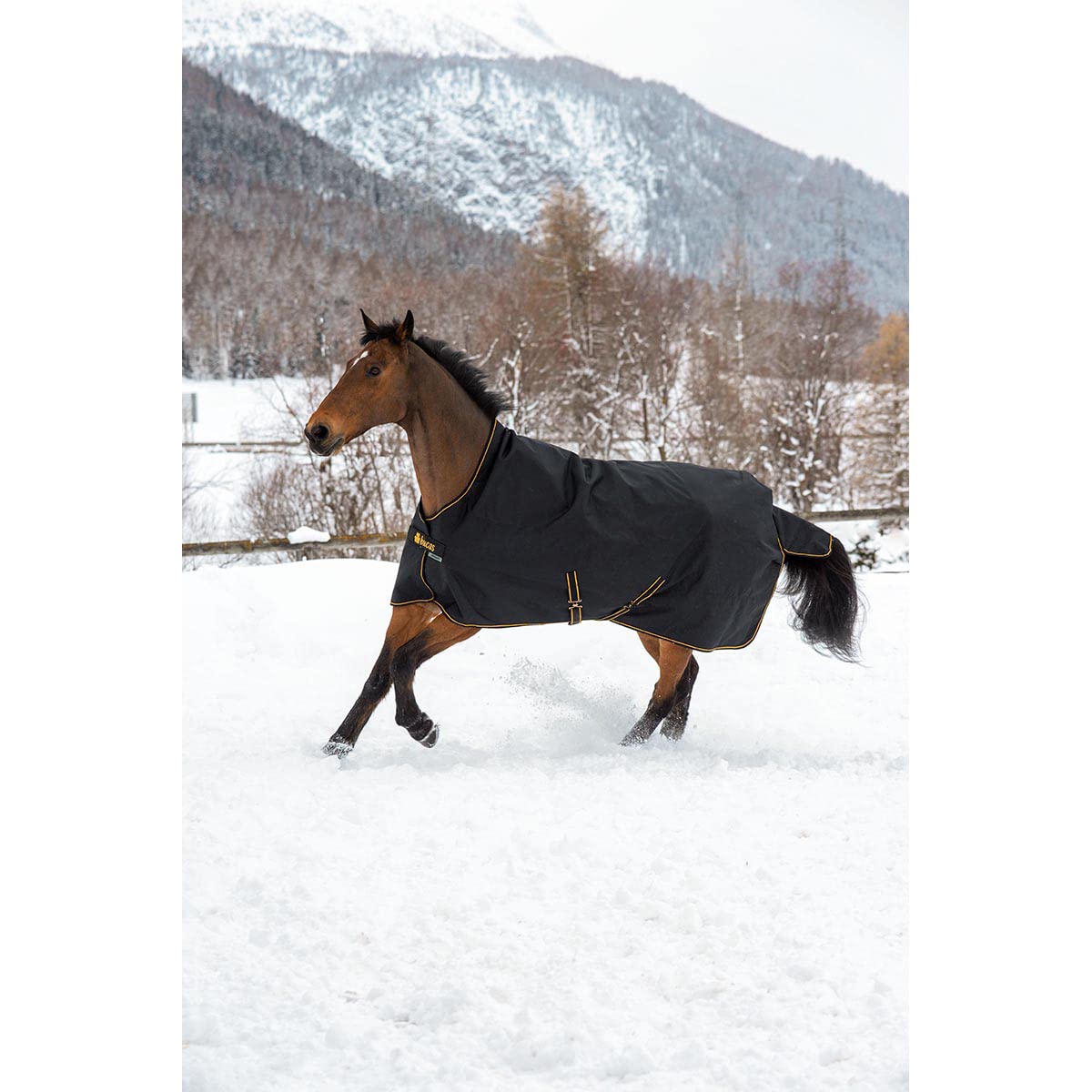Capa impermeable para caballo - Bucas Irish Turnout Light 50g cuello alto 1200D - negro / dorado, negro, 135
