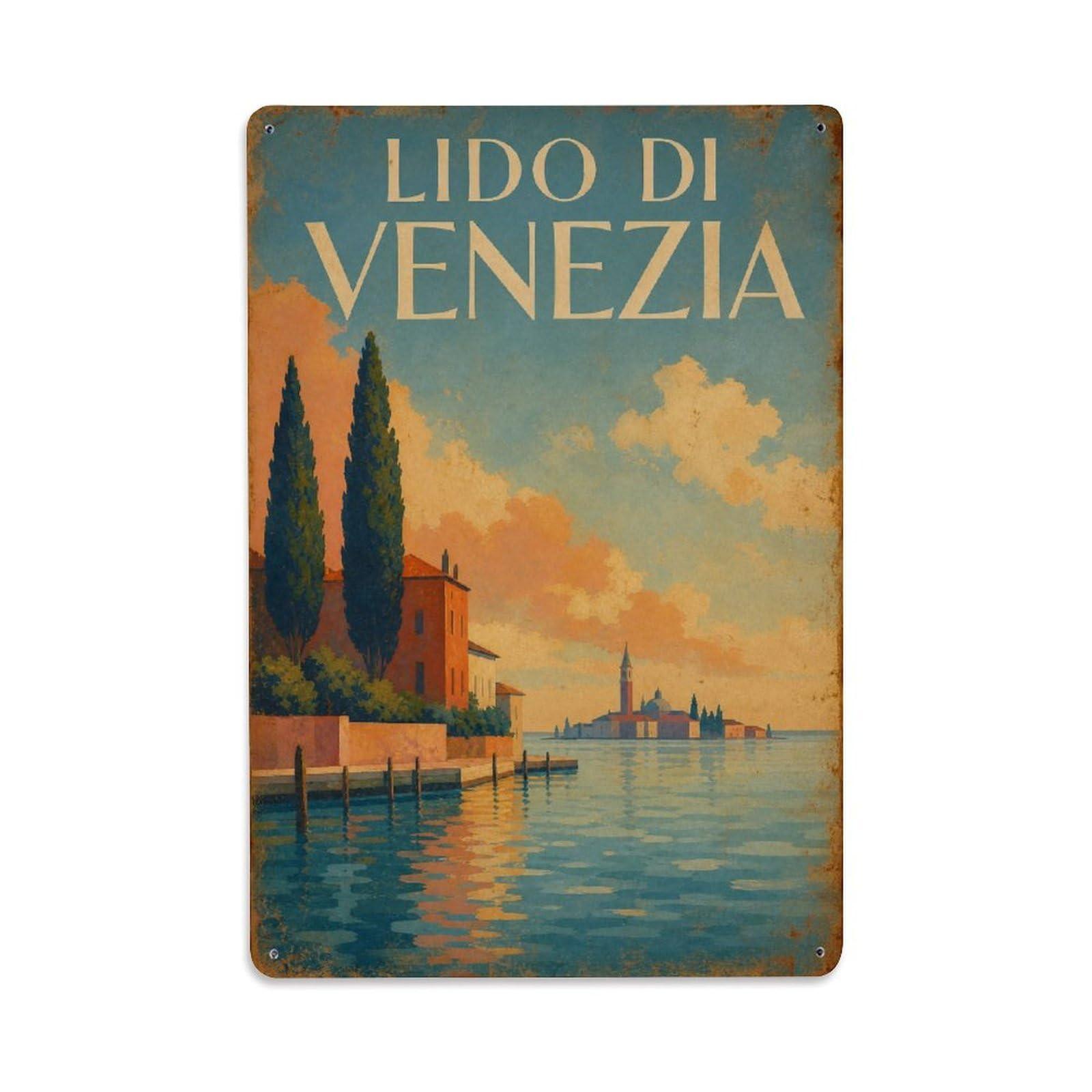 Huiyhb 8X12inch(20X30cm) Vintage Travel Lido Venezia Lagoon Tranquil Waters Italy Metal Tin Sign