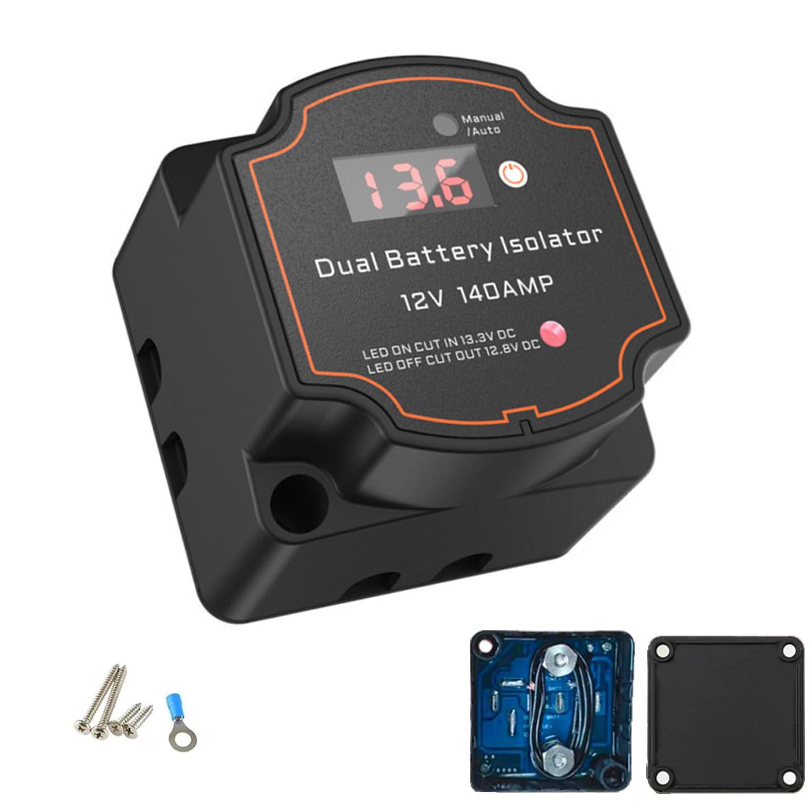12V 140 Amp Split Charge Relay with Led Voltmeter, Manual/Auto Mode Waterproof Voltage Sensitive Relay, VSR Smart Dual Battery Isolator for Marine Truck ATV UTV RV Boat Vehicles