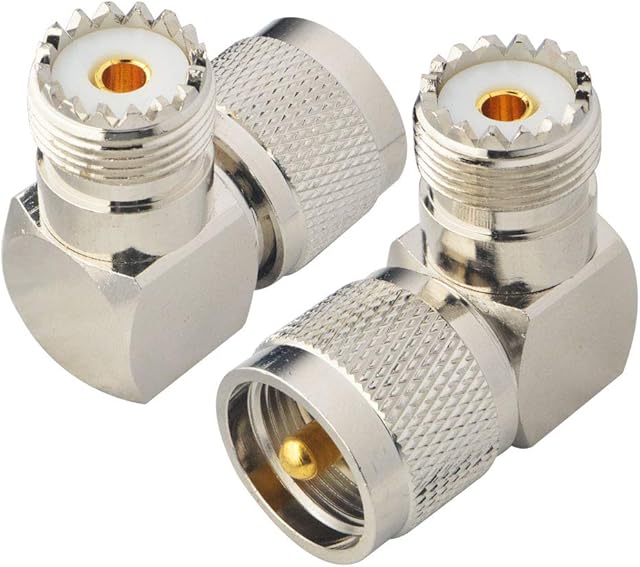BOOBRIE SO239 PL259 Right Angle Low Loss UHF Coax Cable Adapter 90 Degree CB Radio Adapter PL259 Coaxial Connector UHF Male PL259 Plug to UHF Female SO239 Jack for Walkie Talkie Ham Radio Pack of 2