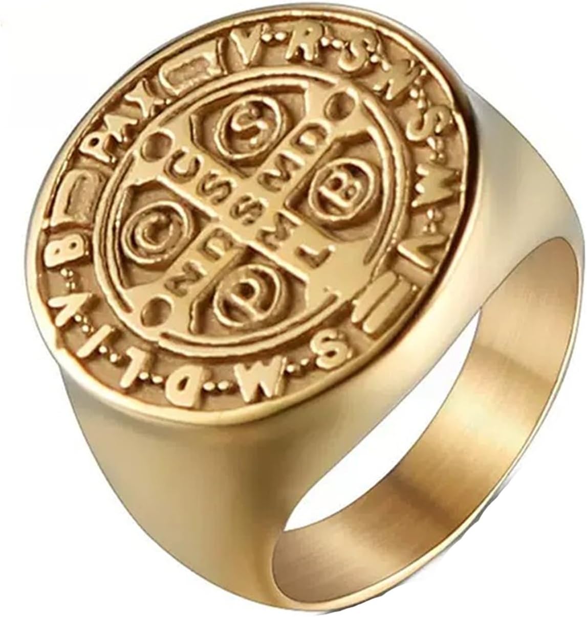 St Benedict Exorcism Ring Stainless Steel Catholic Roman Cross Ghost Hunter Ring US Size 7-15