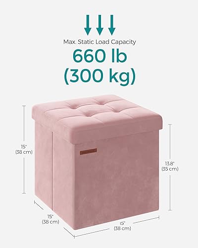 Miniatura 2 de SONGMICS Otomana de almacenamiento pequeña, caja de almacenamiento plegable de terciopelo, baúl de almacenamiento, reposapiés, 15 x 15 x 15