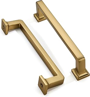 khtumeware 10 Pack Brushed Brass Cabinet Pulls, 5 Inch(128mm) Hole Centers Cabinet Handles Kitchen