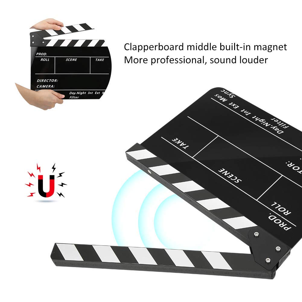 Ciak in Acrilico 30x25 Cm, Ciak per Film da Regista, Puntello per Fotografia di Film e Televisione con Magneti, Ciak per Giochi di Ruolo /Editing/Video) (Lavagna a righe gialle