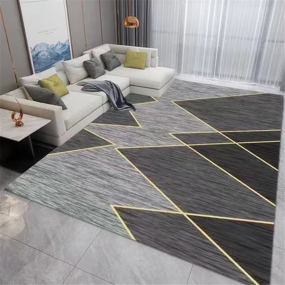 Tapis salon gris lavable en machine et ultra durable à motif triangle flou rétro 180x280cm