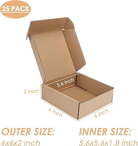 Miniatura 3 de PHAREGE - Paquete de 25 cajas de envío de 6 x 6 x 2 pulgadas, cajas de cartón corrugado marrón, cajas de correo pequeñas para embalaje de pequeñas