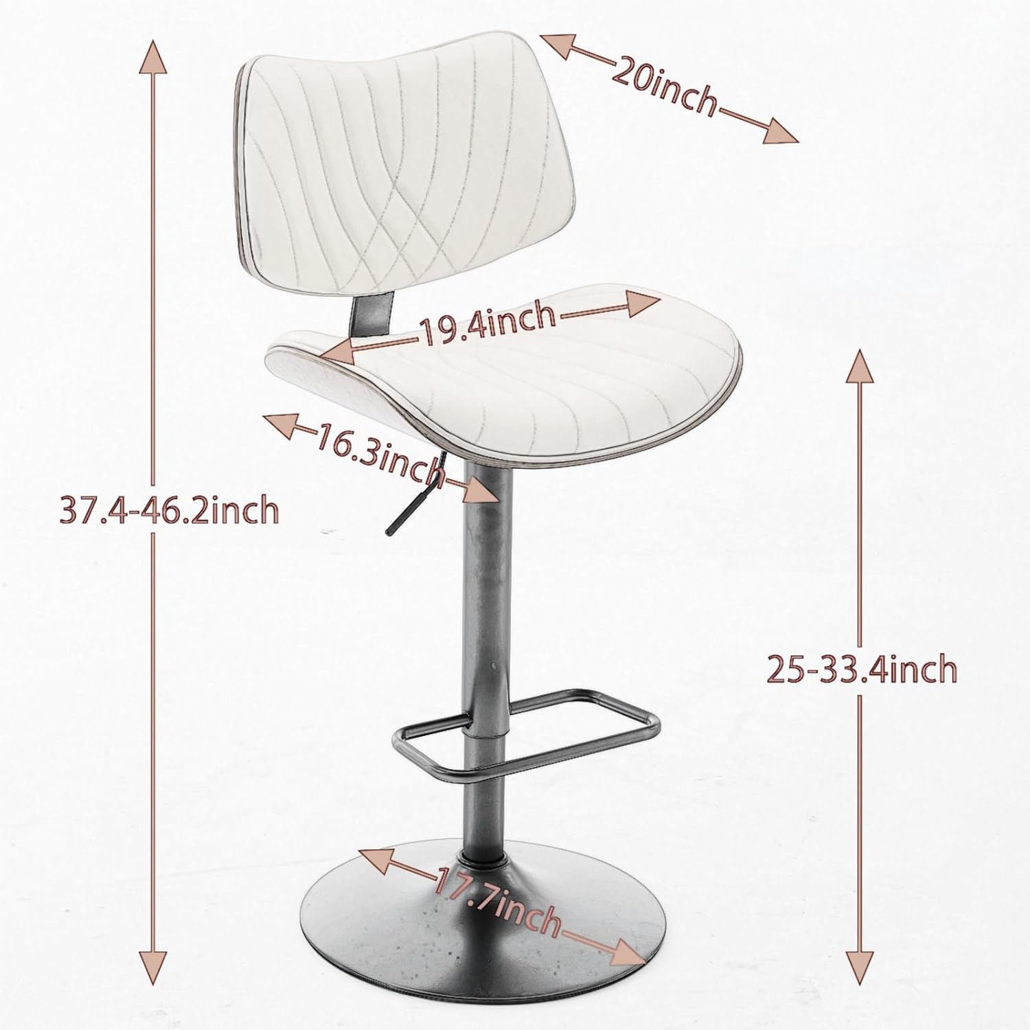 Modern Mid Century Adjustable Counter Height Leather Upholstered 360°Swivel Bar Chairs for Kitchen Island/Dining Room/Cafe, 2 Chair,for The Kitchen