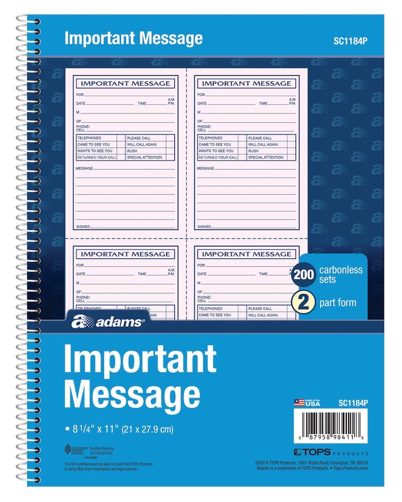 【earBOOKS】MESSAGE IN A BOX Amazon.com : Adams Important Message Book, Spiral, 2-Part