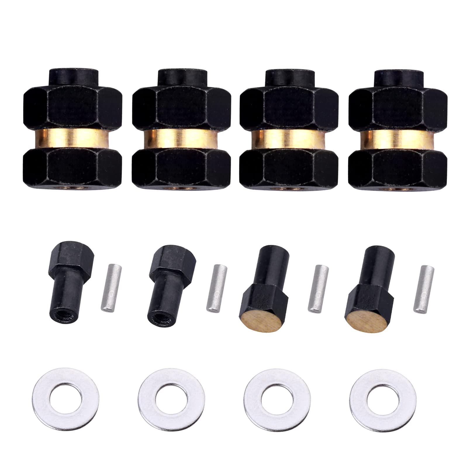AllinRC Brass Steering Knuckles & Extended Wheel Hex Hubs For Axial SCX24 RC Crawler - Includes Bearings (Black Gold)