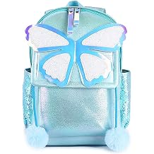 Sequin Butterfly Backpack for Women Cute Sparkly Glitter Daypack with Plush Balls Large Capacity for Travel Hiking Turquoise