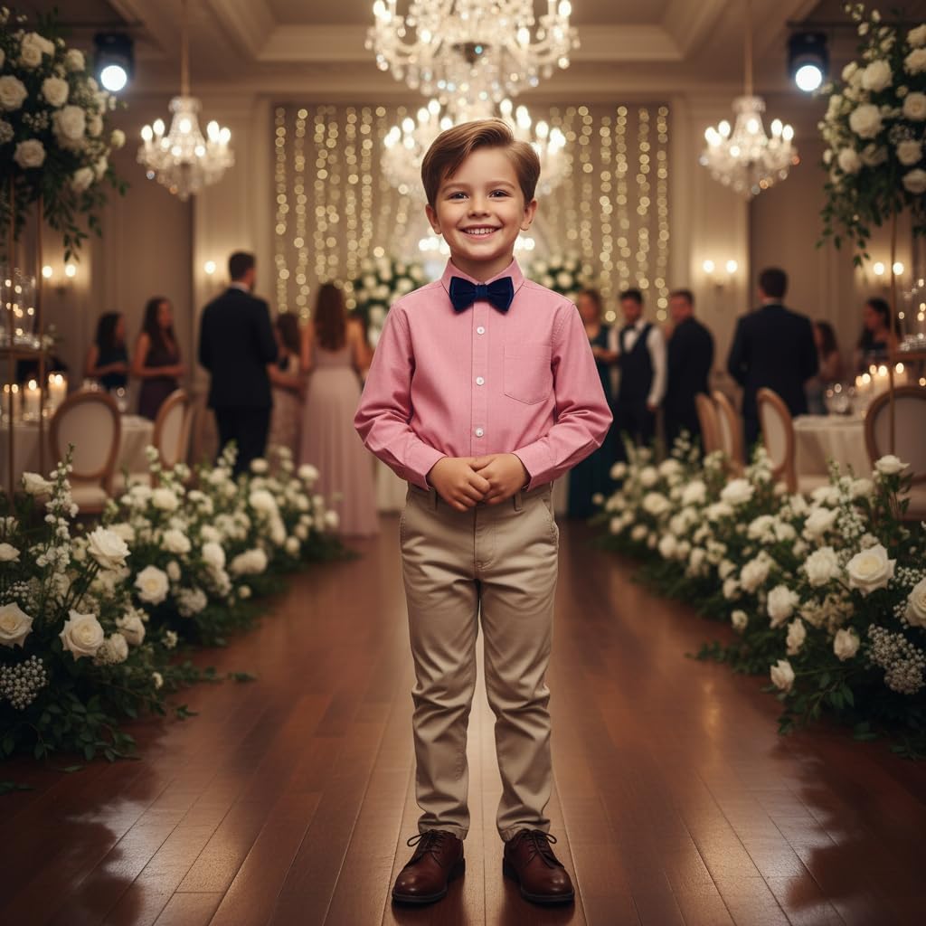 OCHENTA Little Big Boys' & Men's Long Sleeve Button Down Oxford Casual Dress Shirt - Image 2