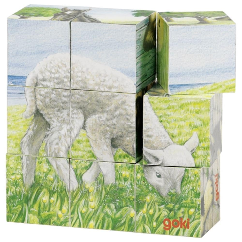 Goki 57607 Farm Animals Cube Puzzle, 10.49 x 10.49 x 3.51 cm