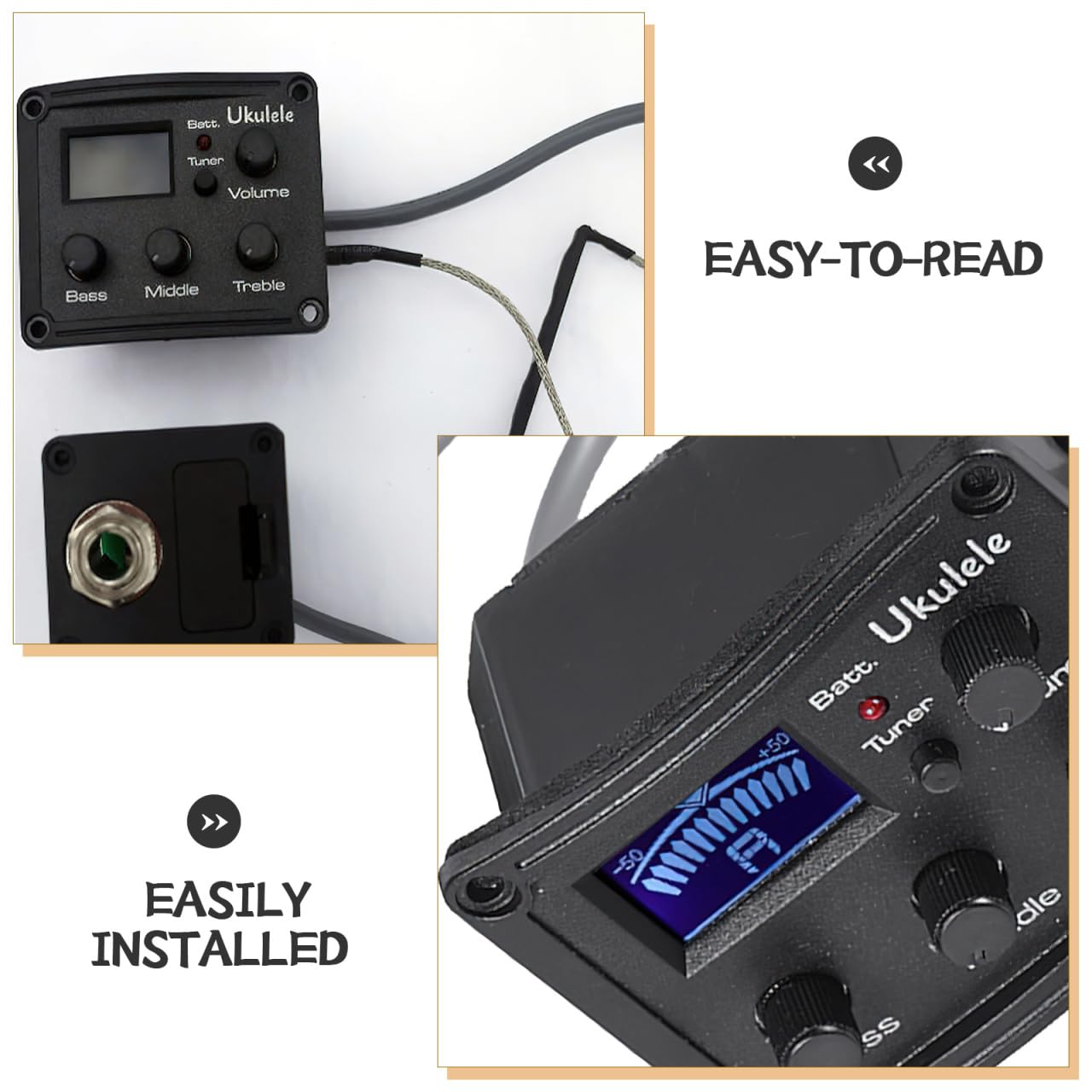 Kisangel Ukulele Piezo Tonabnehmer mit Band-EQ Equalizer & LCD-Display Tuner - Präzise Stimmung für Lauträume, Batteriestandsanzeige & Digitales Tuning