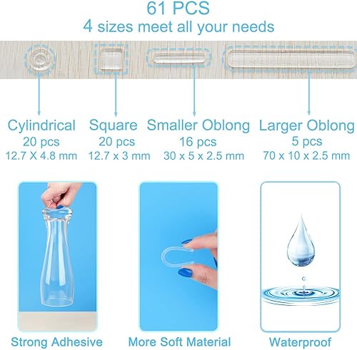 Miniatura 6 de Parachoques para puerta de gabinete, 122 almohadillas de goma suave transparente, tapones de gabinete autoadhesivos fuertes de múltiples formas