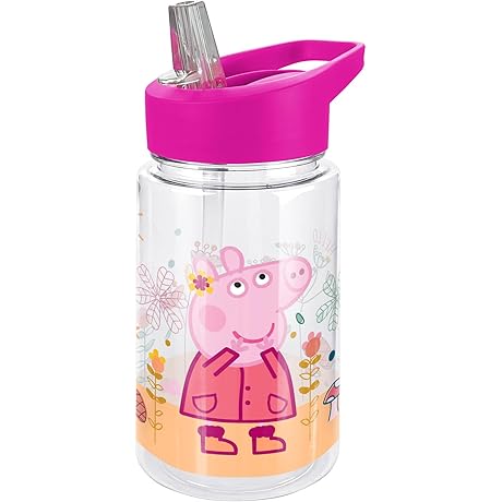 LOGOVISION Peppa Pig Kids Tritan Plastic Water Bottle with Straw Lid and Handle