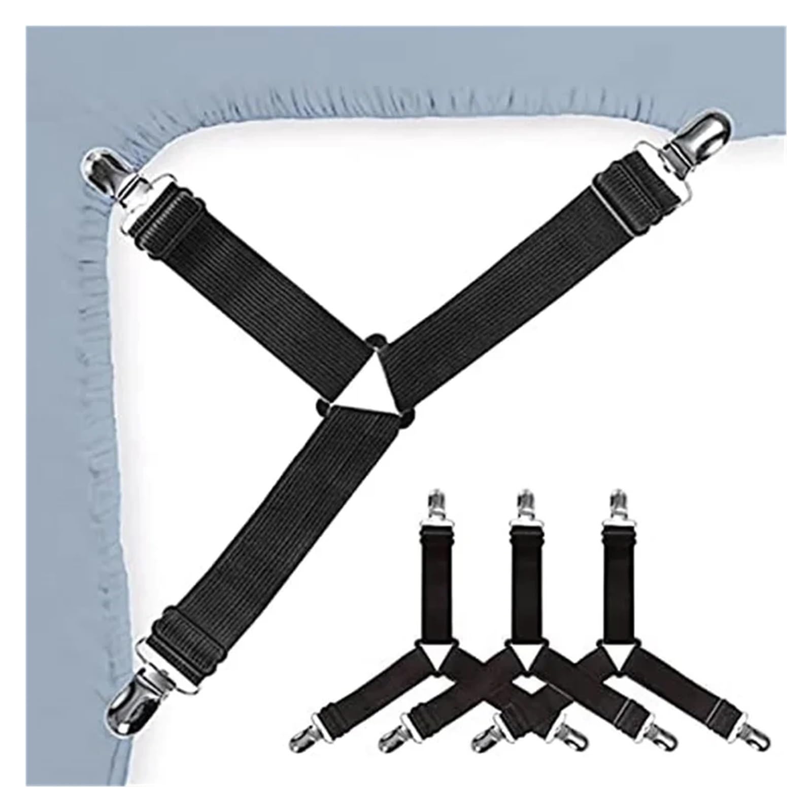 PFMSAAF bed sheet clips 4 Pcs Triangle Bed Sheet Holders Adjustable Elastic Mattress Cover Corner Holder Clip Grippers Suspender Fasteners Straps for bed(Black)