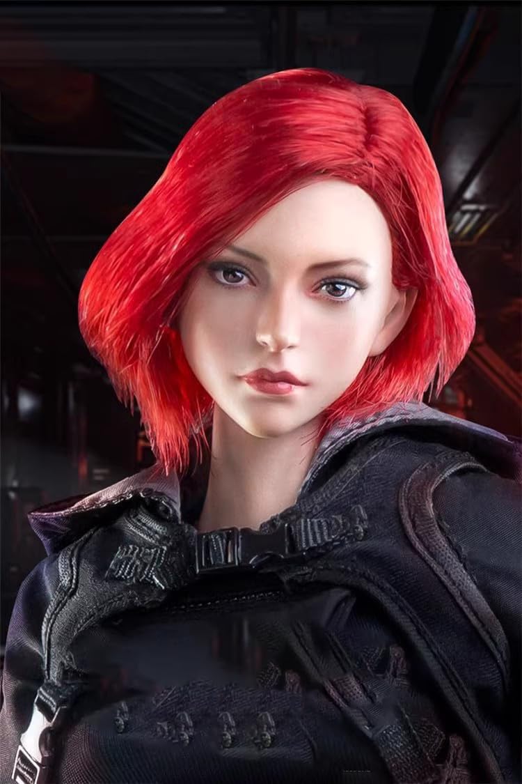 1/6 Scale Female Head Sculpt Rainbow Woman PVC Head Carving Red White Hair Fit 12'' Soldier Action Figure Body Model (Red Hair)