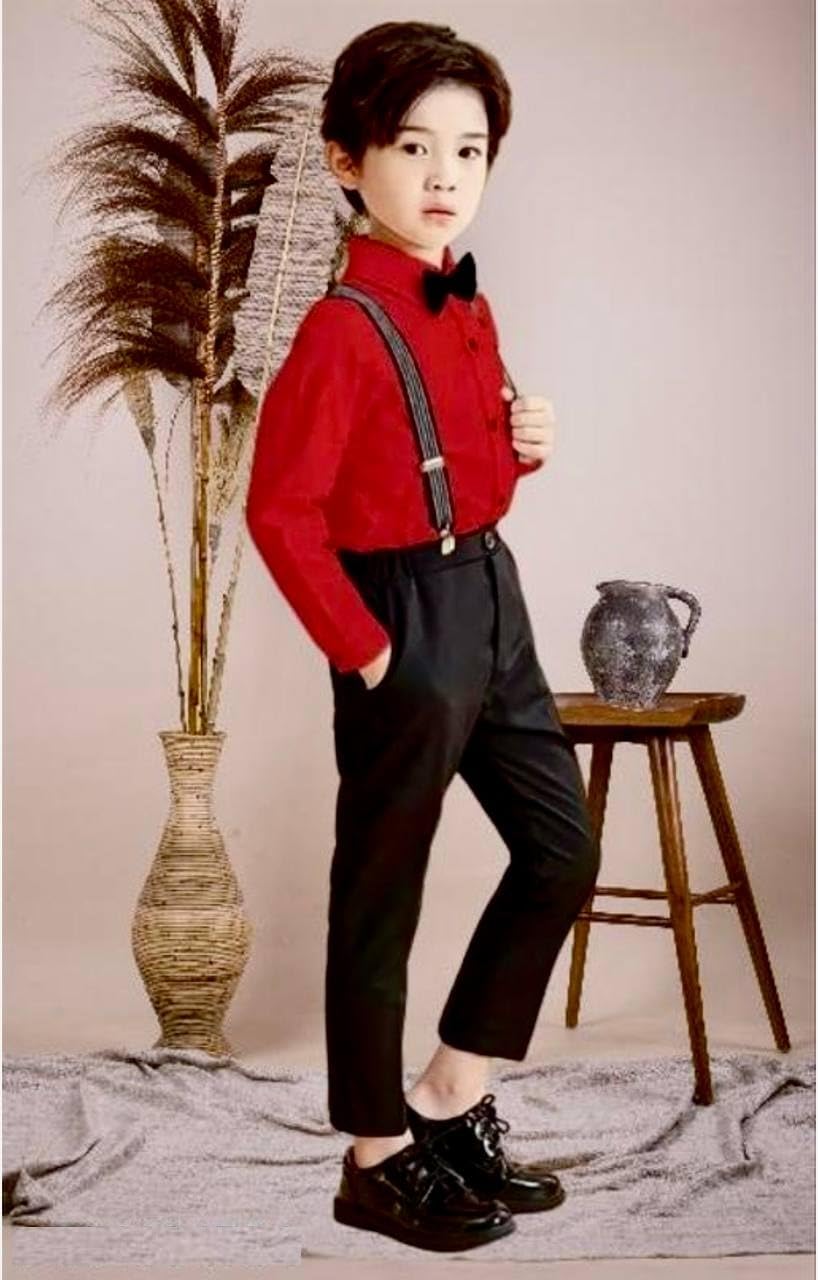 Dsnsenterprize DSNS_RED *Exclusive kids shirt, pant, suspenders and Bow tie in kids comfortable fabrics and best stitching quality.* (RED, 1-2-YEAR) 1