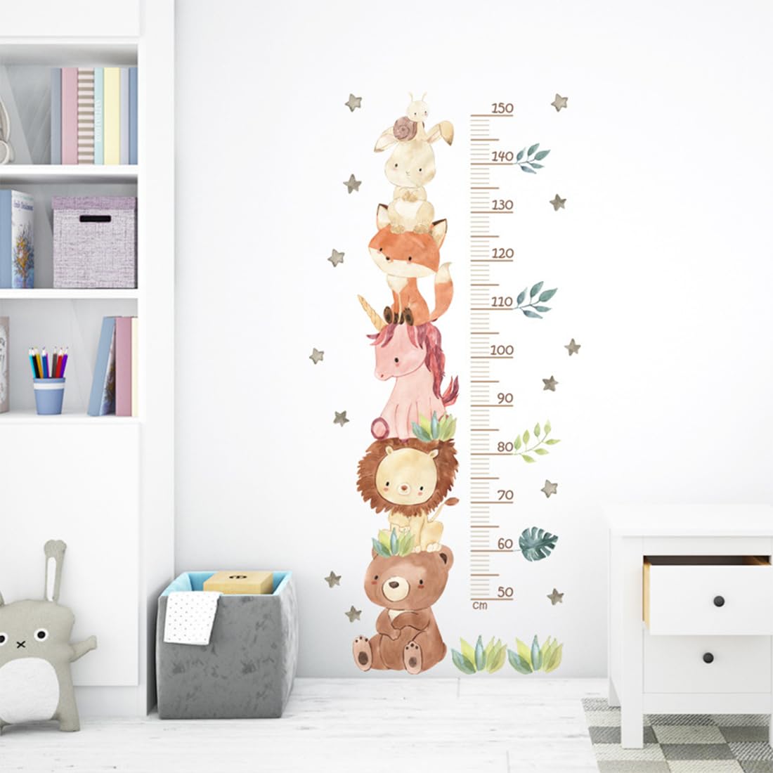 Tabella di altezza per bambini metro adesivo parete Animali della foresta 50-150 cm