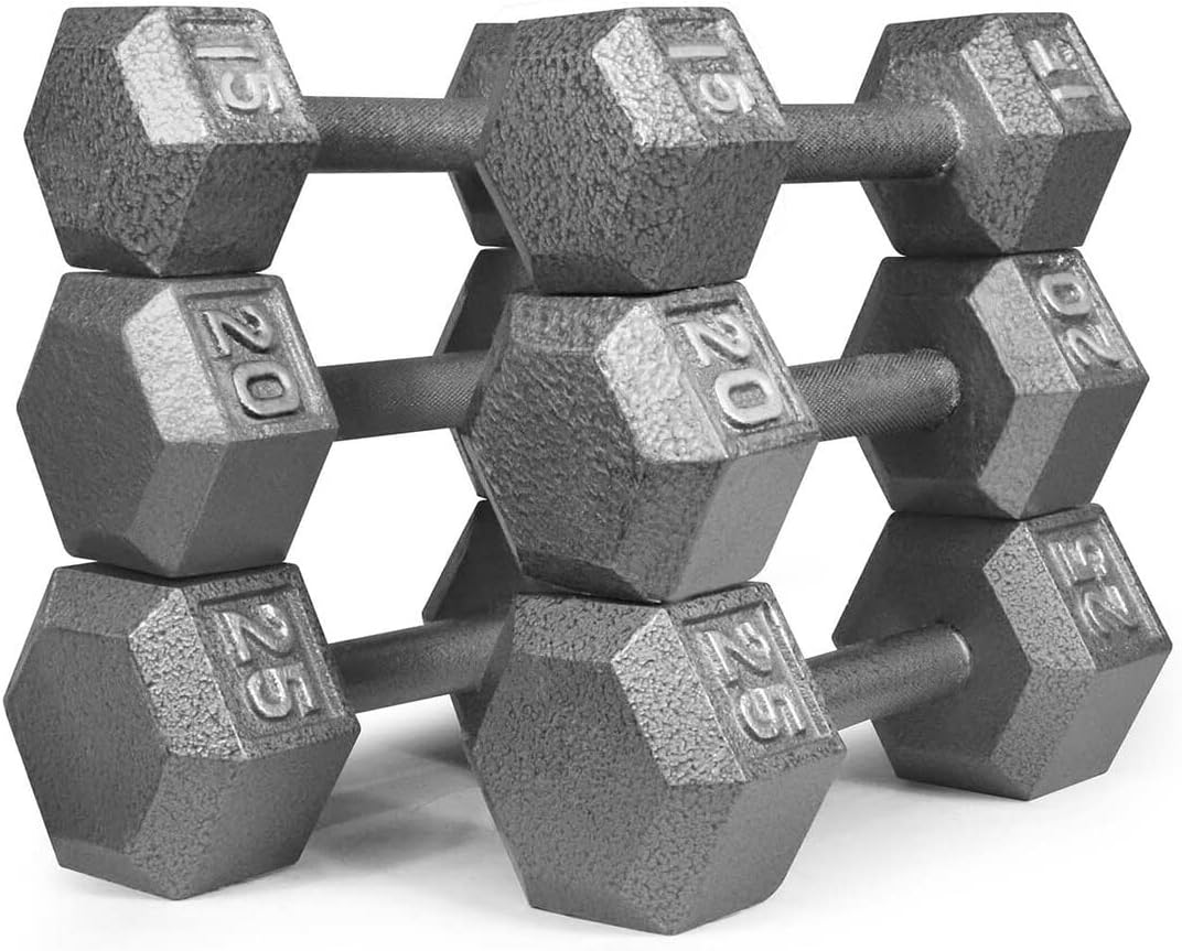 CAPHAUS Cast Iron Solid Hexagon Grey Dumbbell Combo, Strength Training Free Weights for Women and Men, Hand Weights Sold by Set, With or Without Rack Options