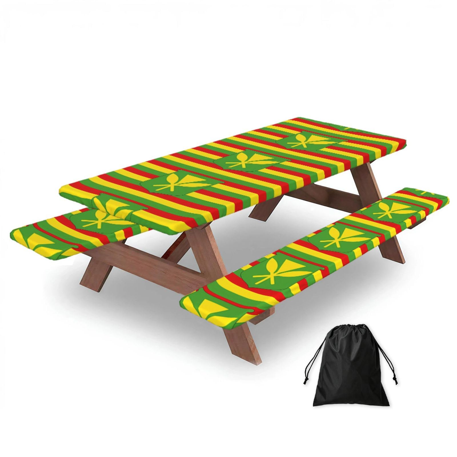 72in Camping Table Cover & Bench Covers 3-Pack Set, Native Hawaiian Flag Print Tablecloths, for Rectangle Tables Picnic