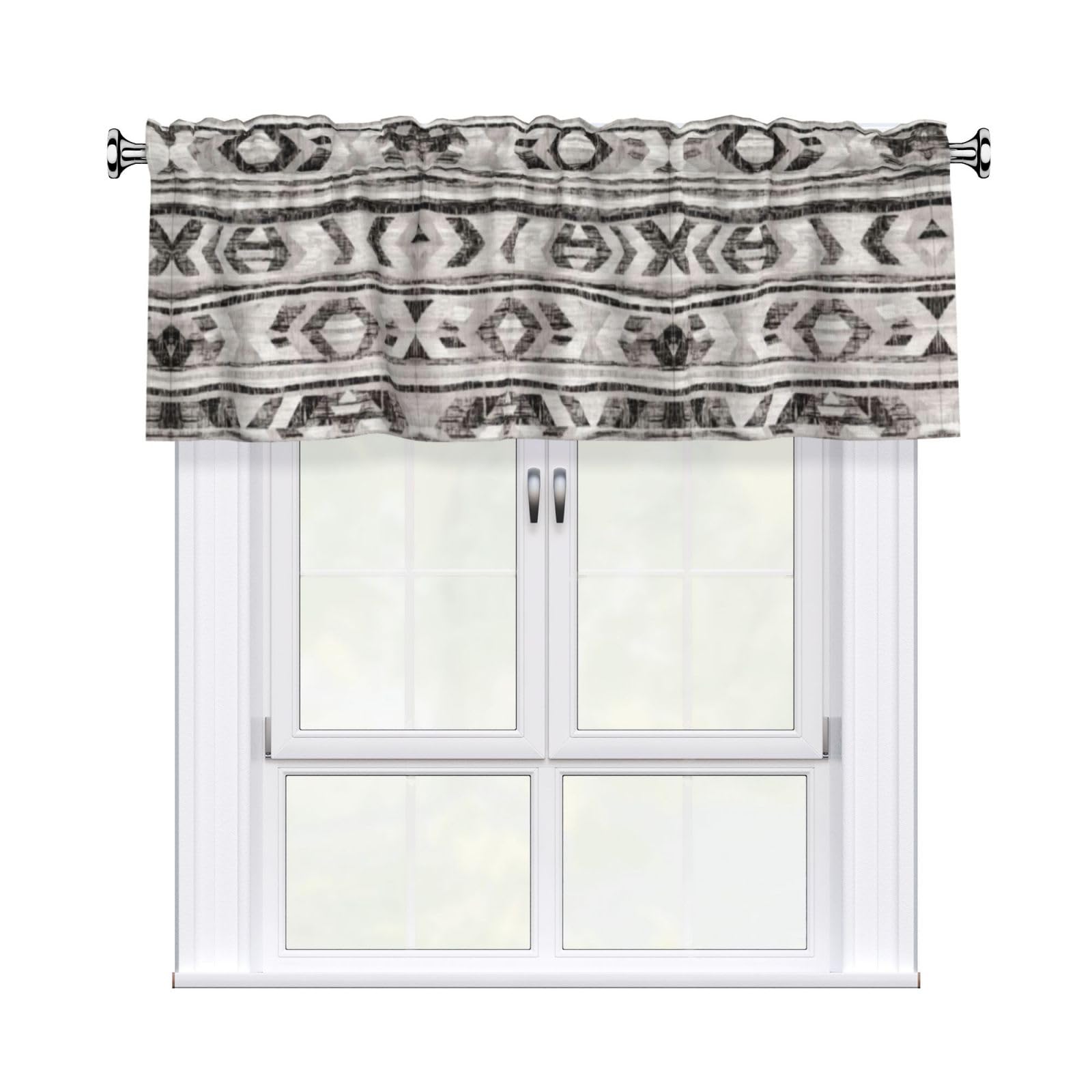 WHJDPP Grey Tribal Prints Curtain Valance 54x18 Inch - Peach Skin Window Cover with Printed Design, Filtering Light for Kitchen Decor