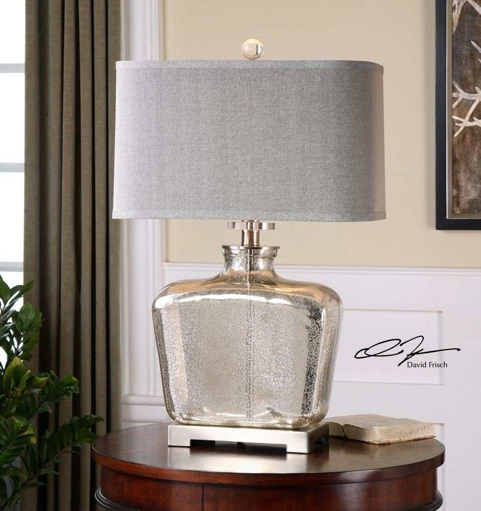 Speckled Mercury Glass Table Lamp with Gray Shade