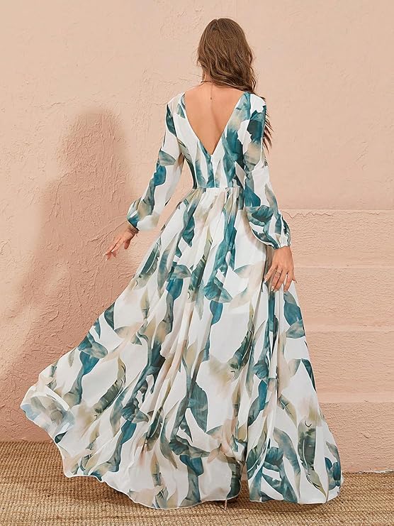 TOLEEN Summer Dresses for Women Long Sleeve Casual Style Beach Swing Chiffon Dresses Green - Image 2