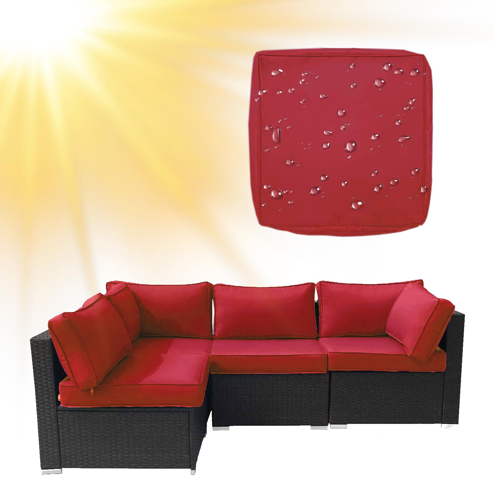 SYLC Water Repellent Patio Cushion Covers UV Resistant Garden Rattan Cushion Covers with Zipper Outdoor Couch Cushion Slipcovers for L Shape/Corner (1 pc 55×45×10 cm,Red)