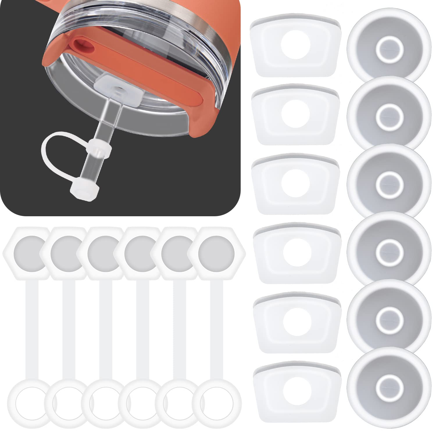 Winceed 18pcs Silicone Spill Stopper Set for Stanley Quencher H2.0 Flowstate Tumbler 40oz 30oz, Accessories for Stanley Cup with Straw Cover Cap, Square Spill Stopper, Round Leak Proof Stopper