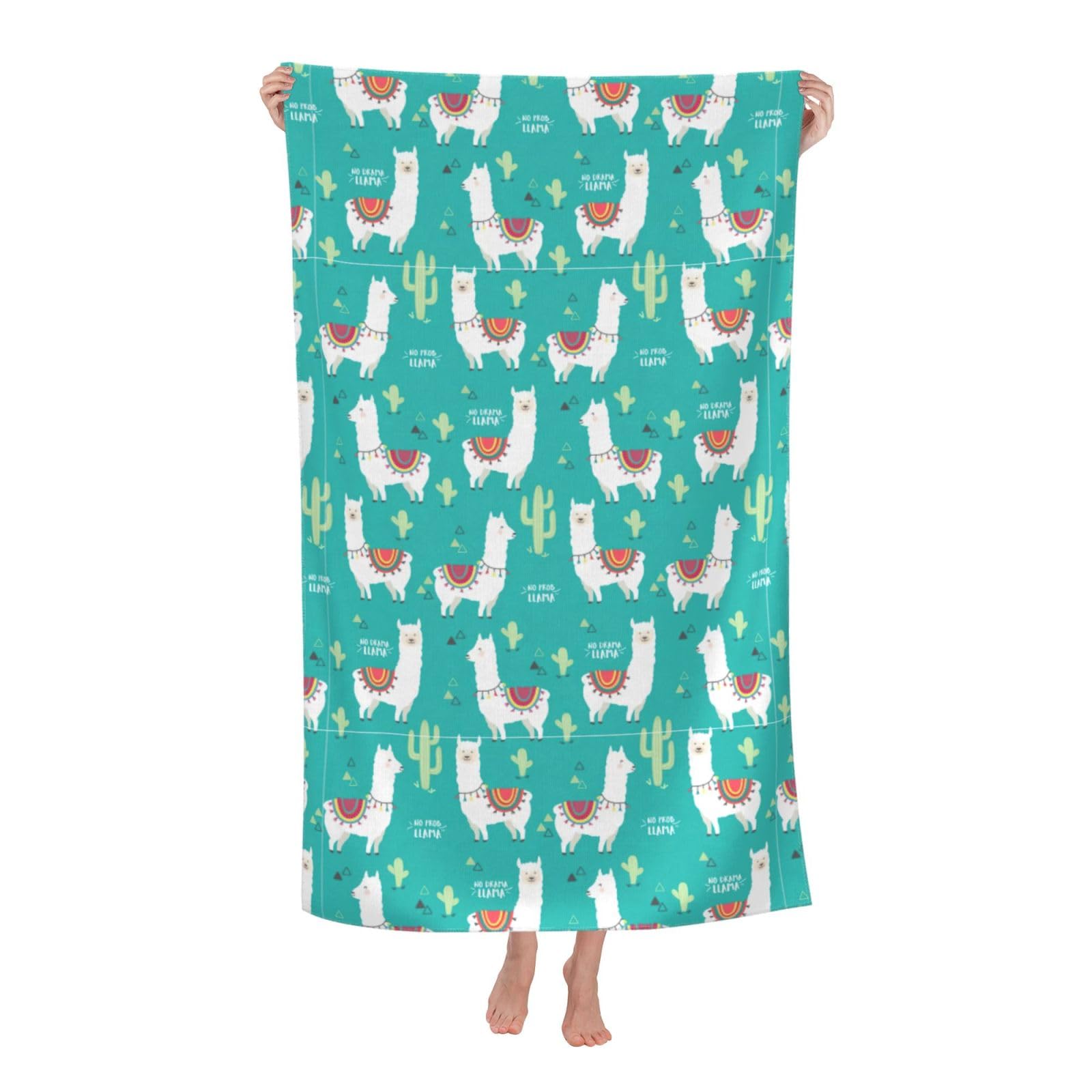 Cbaaghh Cute White Llama And Cactus Print Adult Beach Towels,Beach & Pool Towel,Beach Towels,Towels For Camping