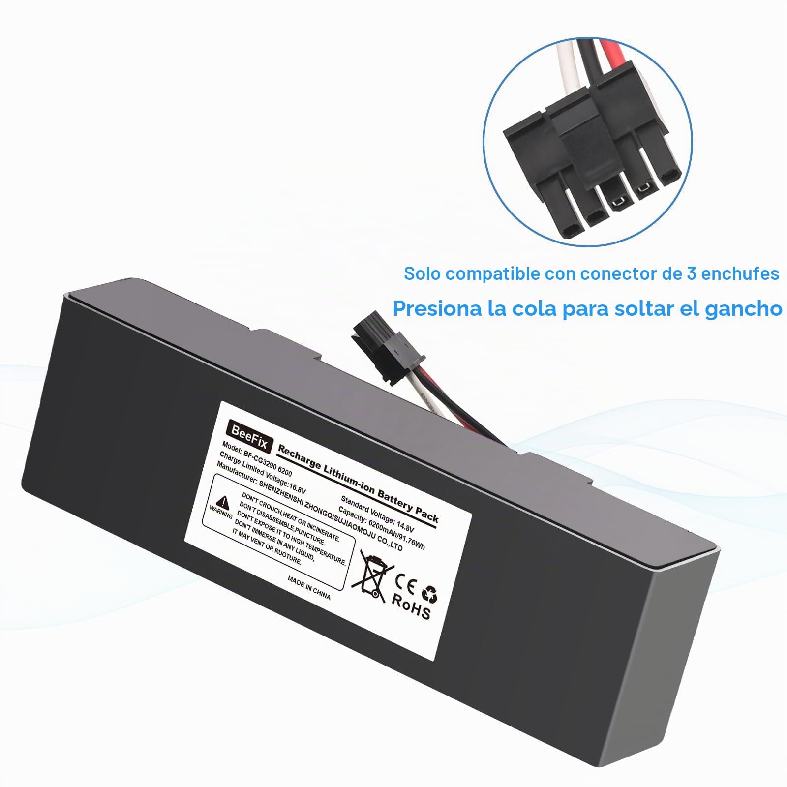 Batería de repuesto de 6200mAh para Conga 3290, 3390, 3490, 3590, 3690, 3790 y 3890 14.8V Li-ion Batería de aspiradora de vacío robótico
