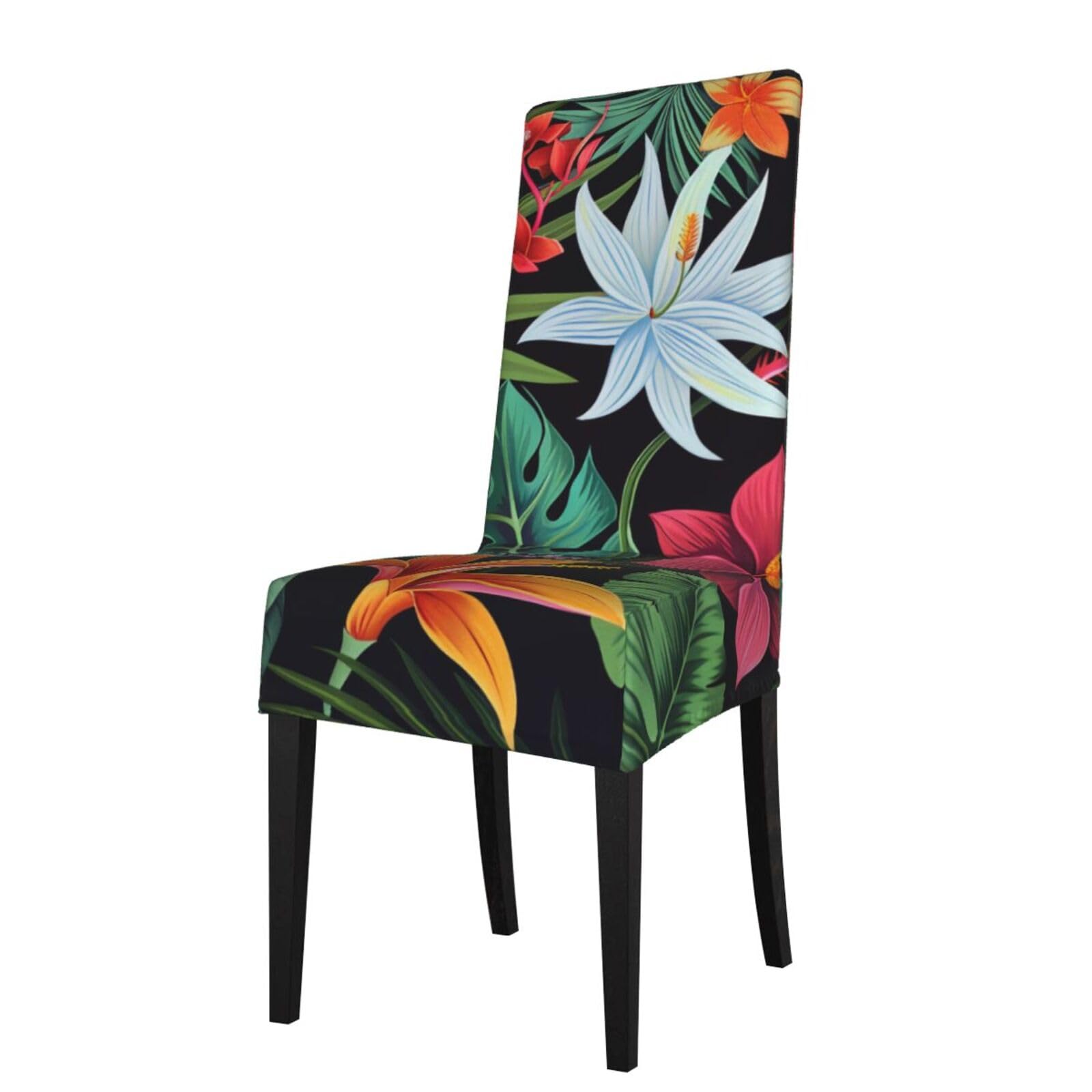 WPKJU Tropical Flowers Print Dining Chair Covers Removable Chair Seat Covers Decorative for Kitchen & Bar Stools