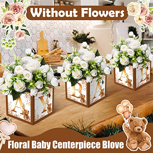 Image of Bucherry 6 Pcs Baby Shower Centerpiece Boxes with 'Baby' Letters Flower Boxes Tables Decoration for Girl Baby Shower, Birthday, Gender Reveal Party Favors(Brown,Brown Bear)