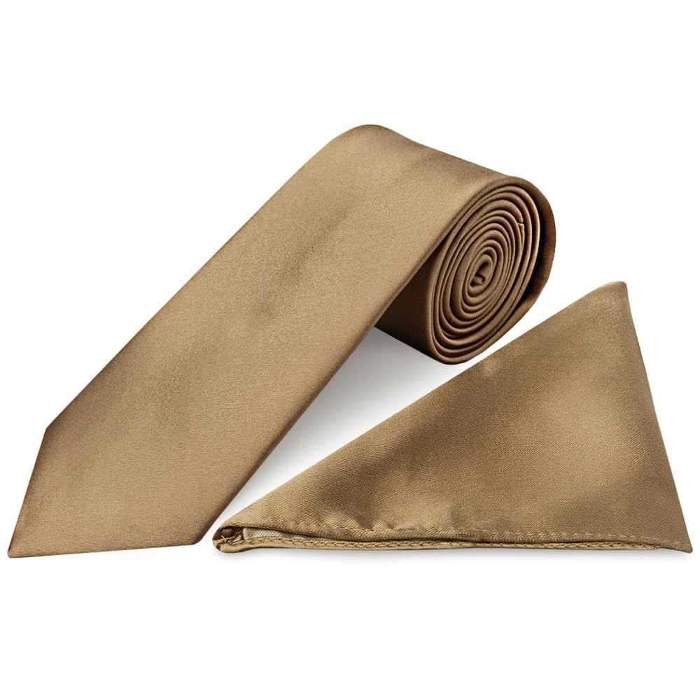 Ties R Us Men's Brown Iced Coffee Satin Classic Tie And Handkerchief Set