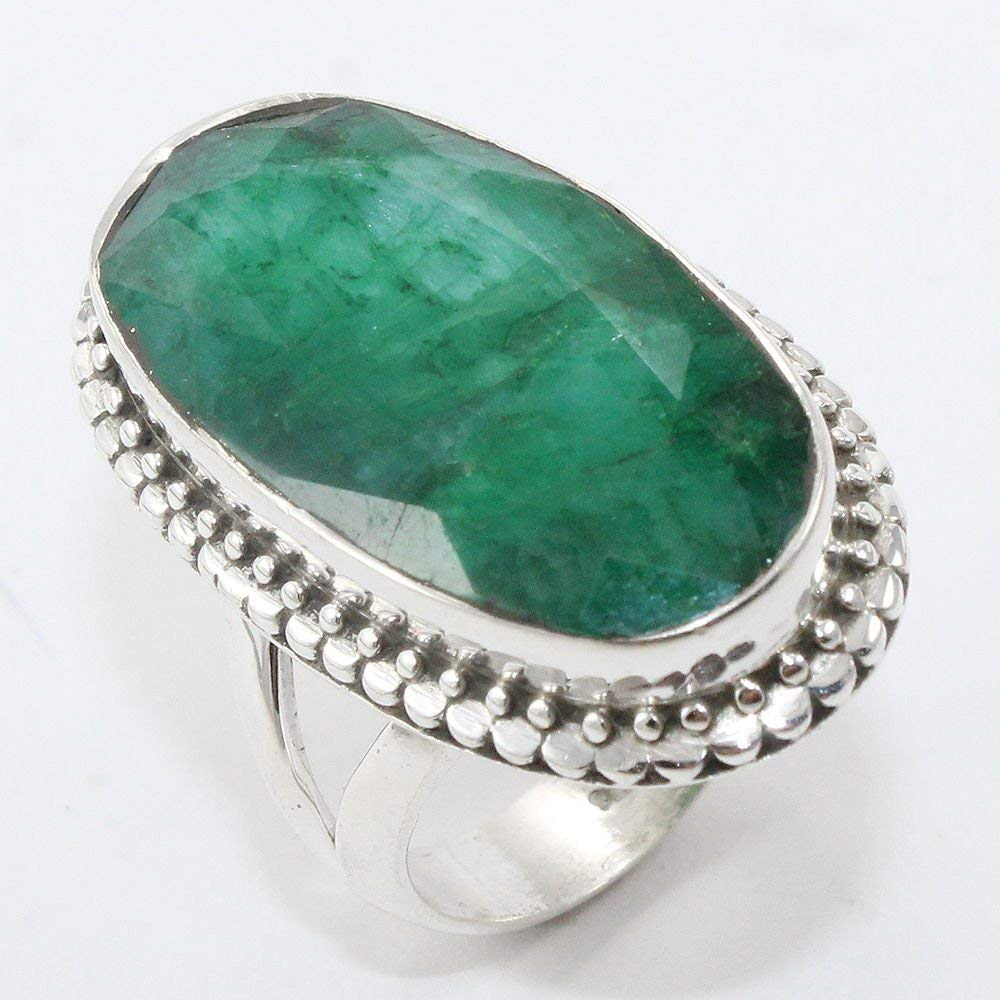 Handmade Emerald 925 Sterling Silver Cocktail Ring