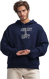 ريفين سويت شيرت بغطاء للرأس للرجال مطبوع عليه "Monkey D Luffy" بلون كحلي